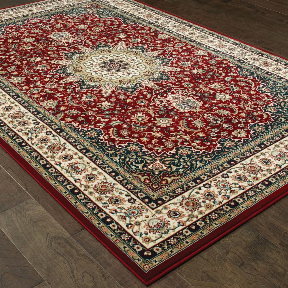 5' x 8' Red Ivory Machine Woven Oriental Indoor Area Rug - 388313. Picture 3