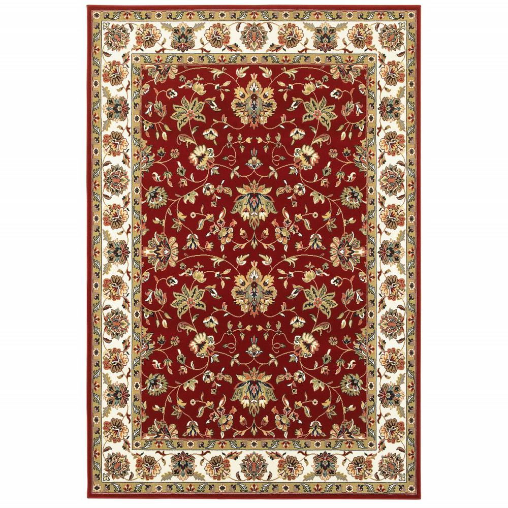 5' x 8' Red Ivory Machine Woven Floral Oriental Indoor Area Rug - 388325. Picture 1