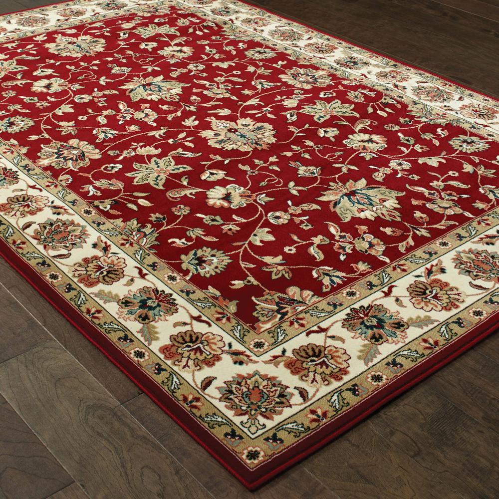 6' x 9' Red Ivory Machine Woven Floral Oriental Indoor Area Rug - 388326. Picture 3
