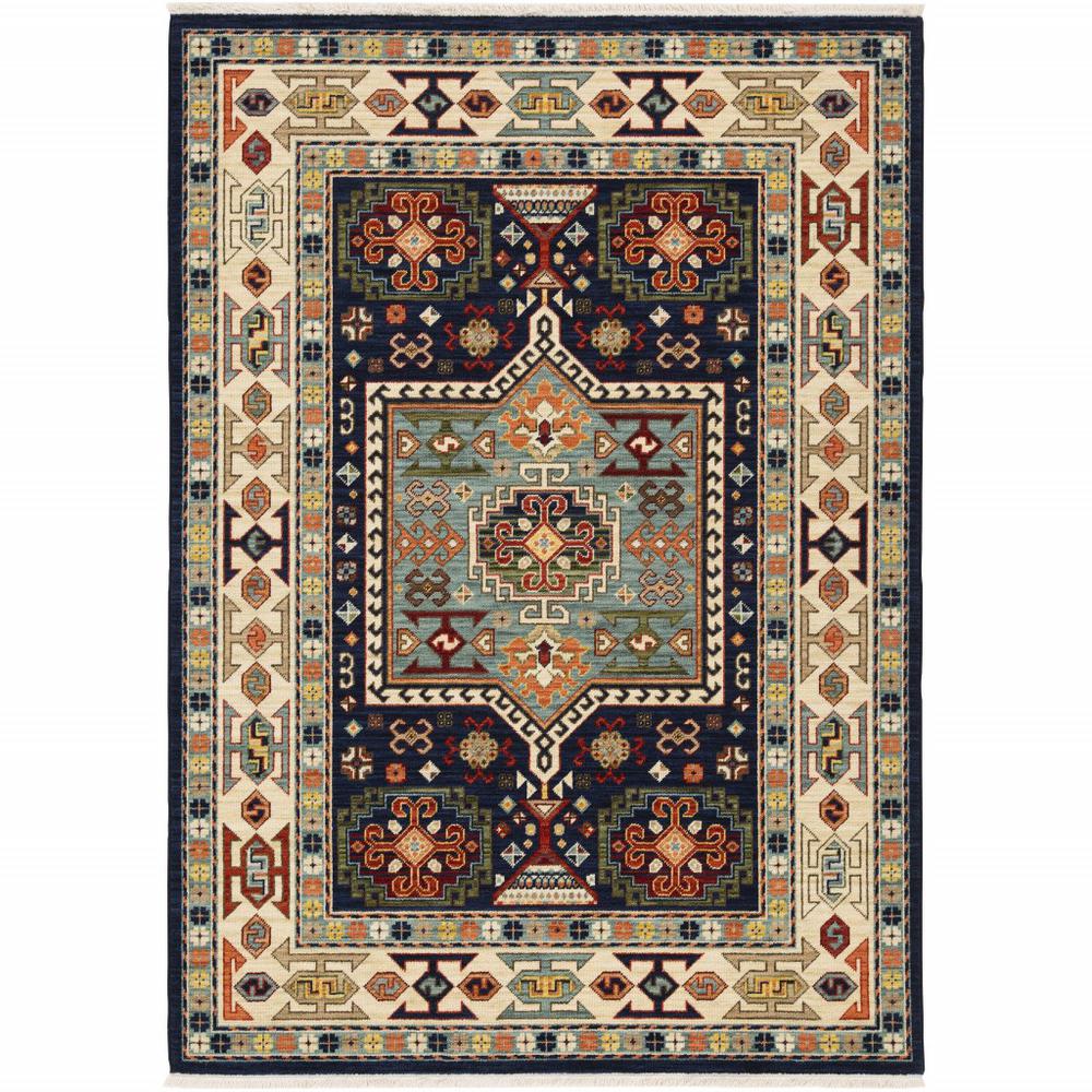 2' x 3' Blue Ivory Machine Woven Medallion Indoor Area Rug - 388365. Picture 1