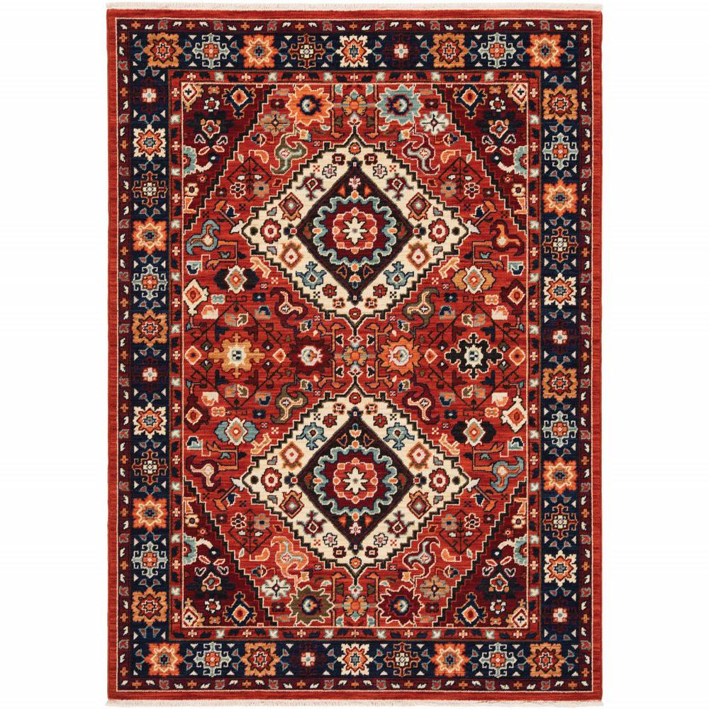 2' x 3' Red Blue Machine Woven Oriental Indoor Area Rug - 388381. Picture 1