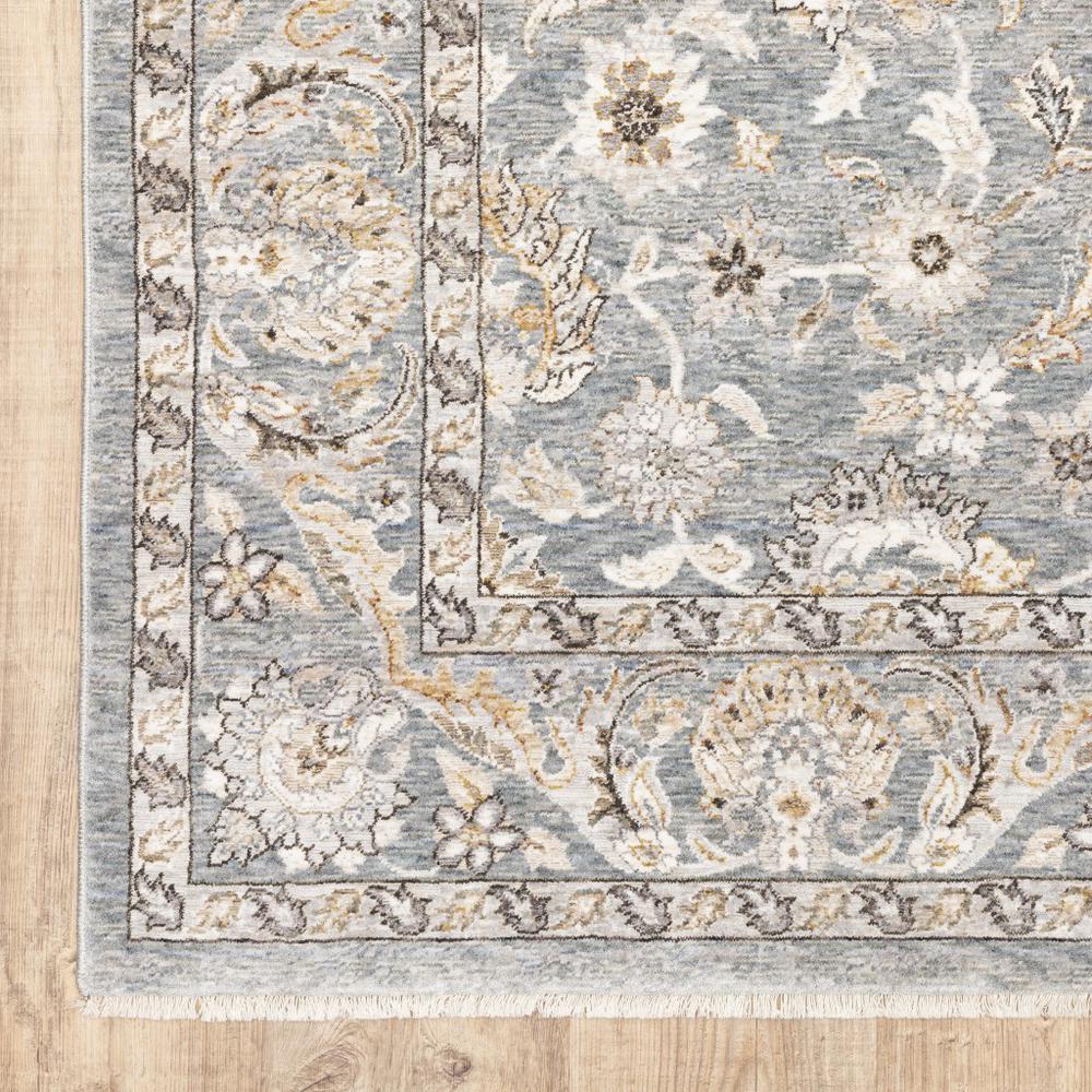 8' Blue Ivory Machine Woven Floral Oriental Indoor Runner - 388420. Picture 2