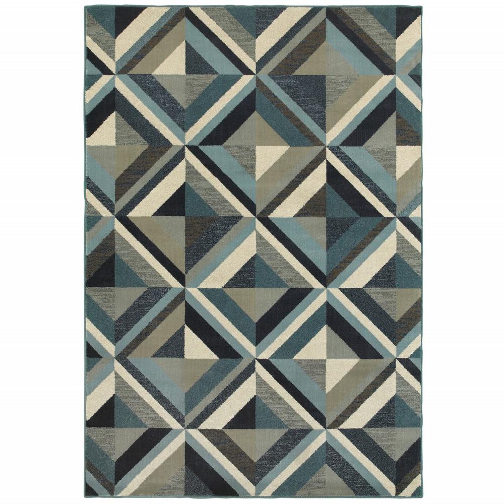 1' x 3' Blue Grey Machine Woven Geometric Indoor Area Rug - 388449. Picture 1