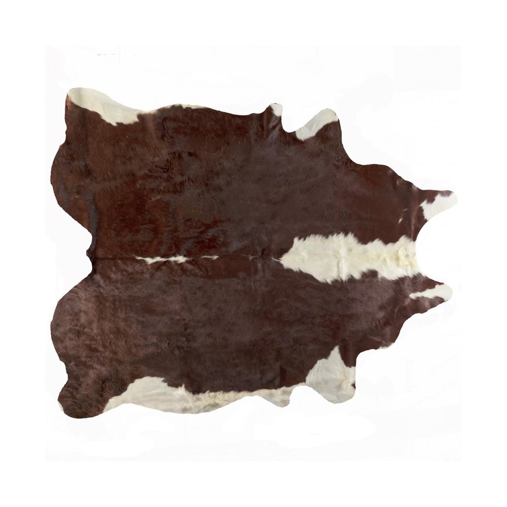 6' X 7' Brown and White Natural Cowhide Area Rug HEREFORD BROWN/WHITE. Picture 1