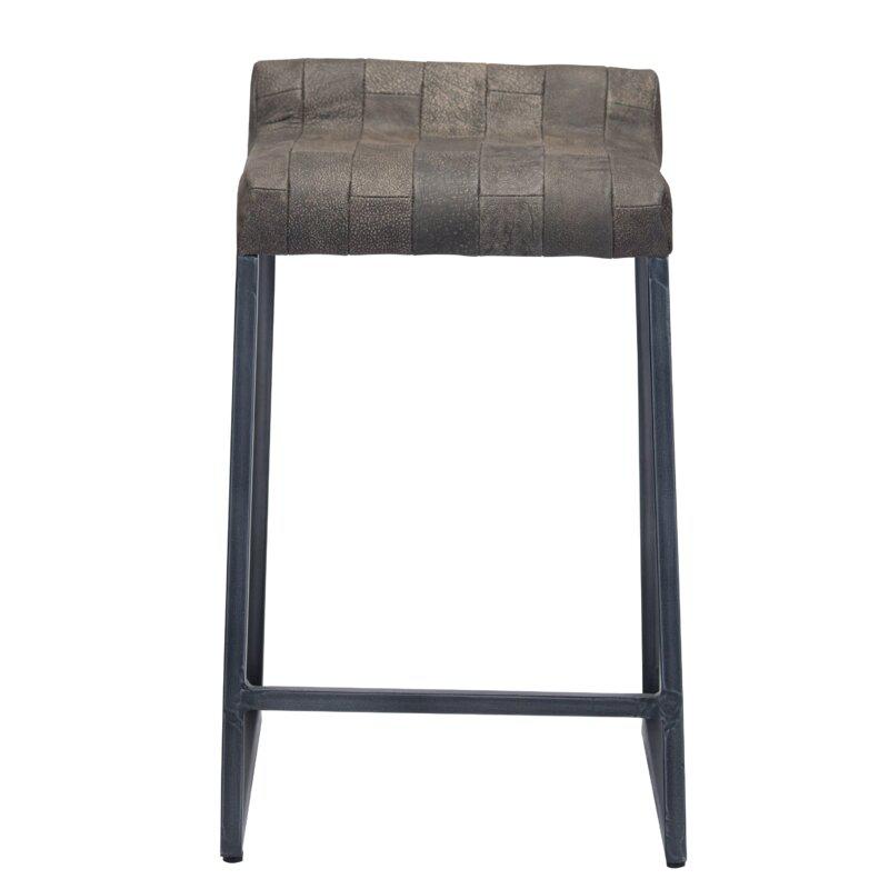 Brown Leather and Dark Grey Counter Stool - 388561. Picture 2