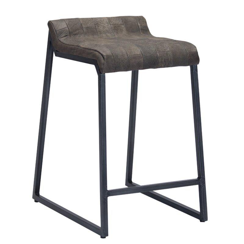Brown Leather and Dark Grey Counter Stool - 388561. Picture 3