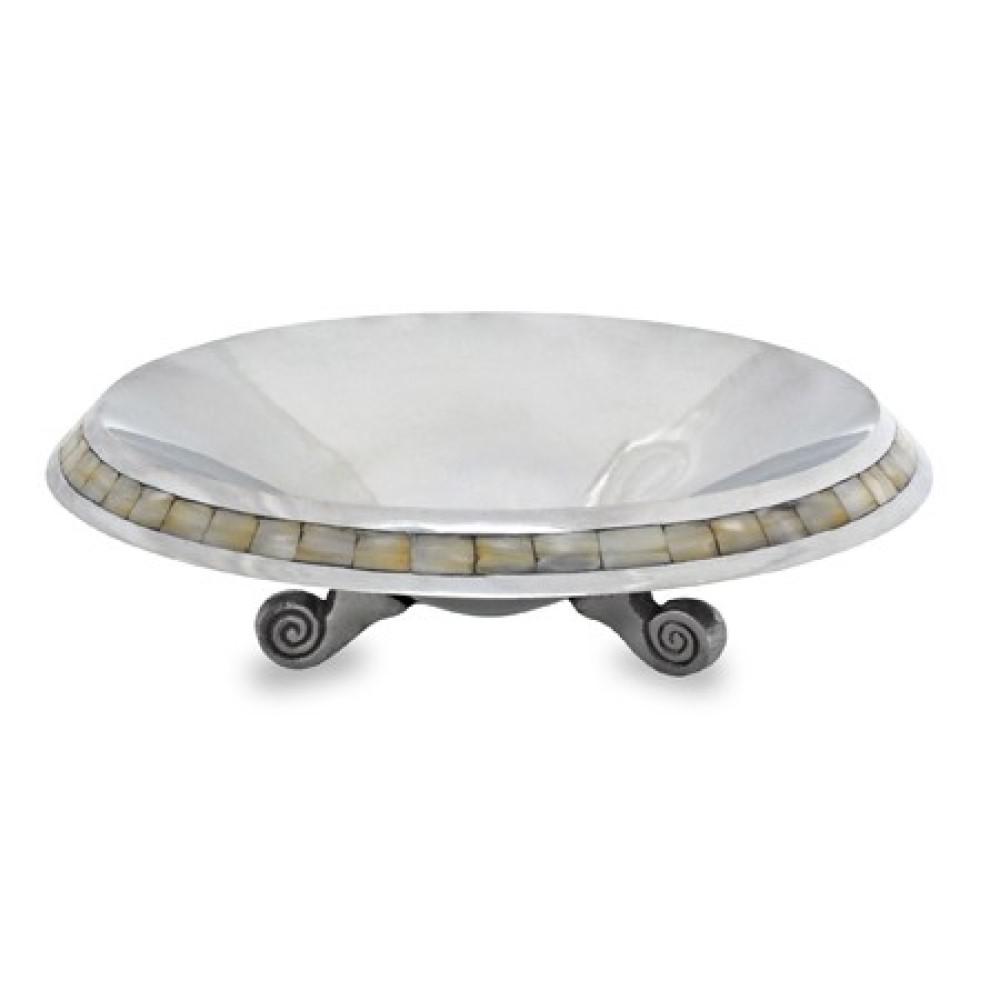Silver and Mother of Pearl Pedestal Centerpiece Bowl silver. Picture 2