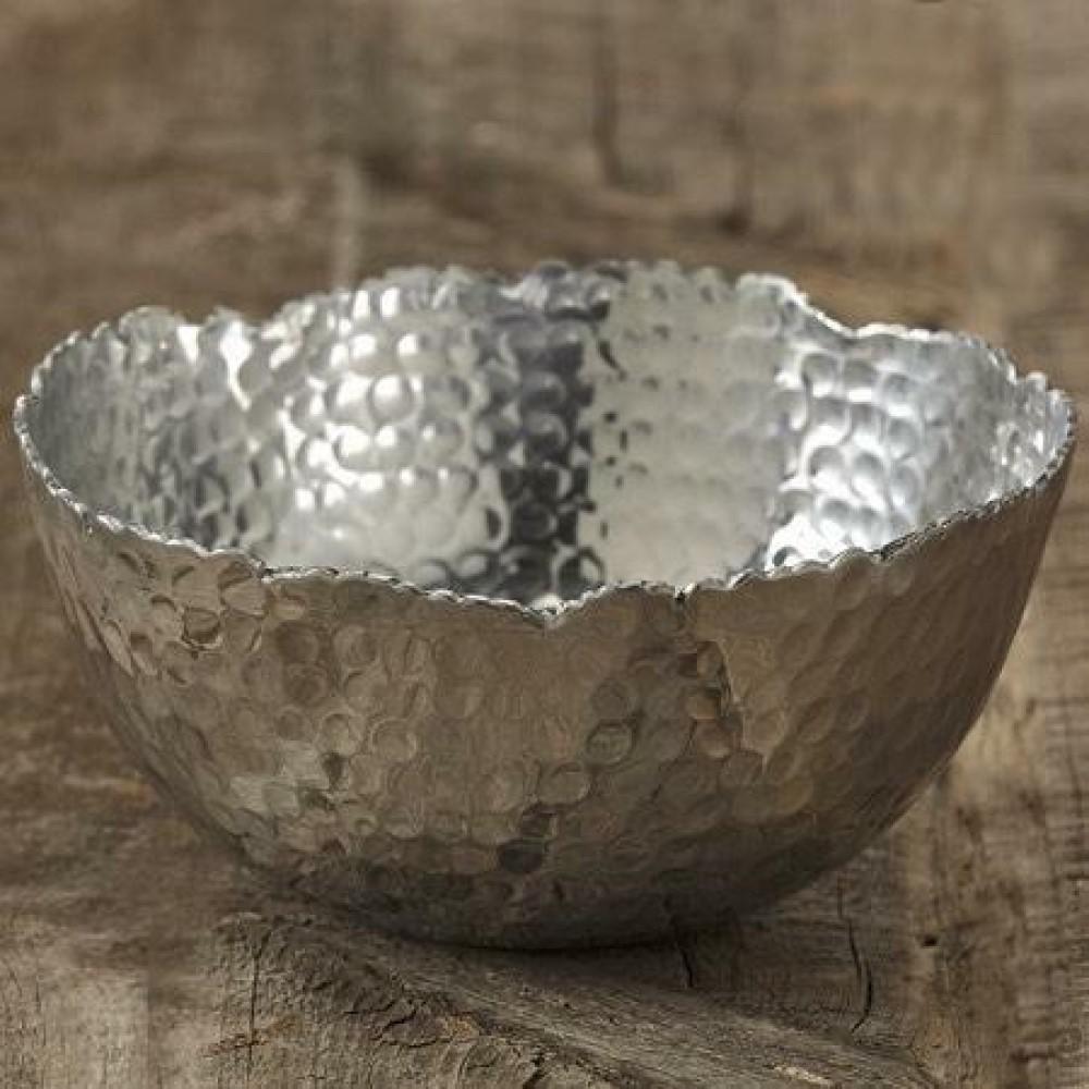 Silver Steel Modern Hammered Cut Bowl silver. Picture 1