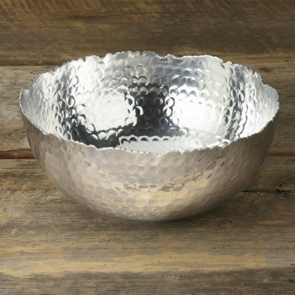 Silver Steel Modern Hammered Cut Bowl silver. Picture 2
