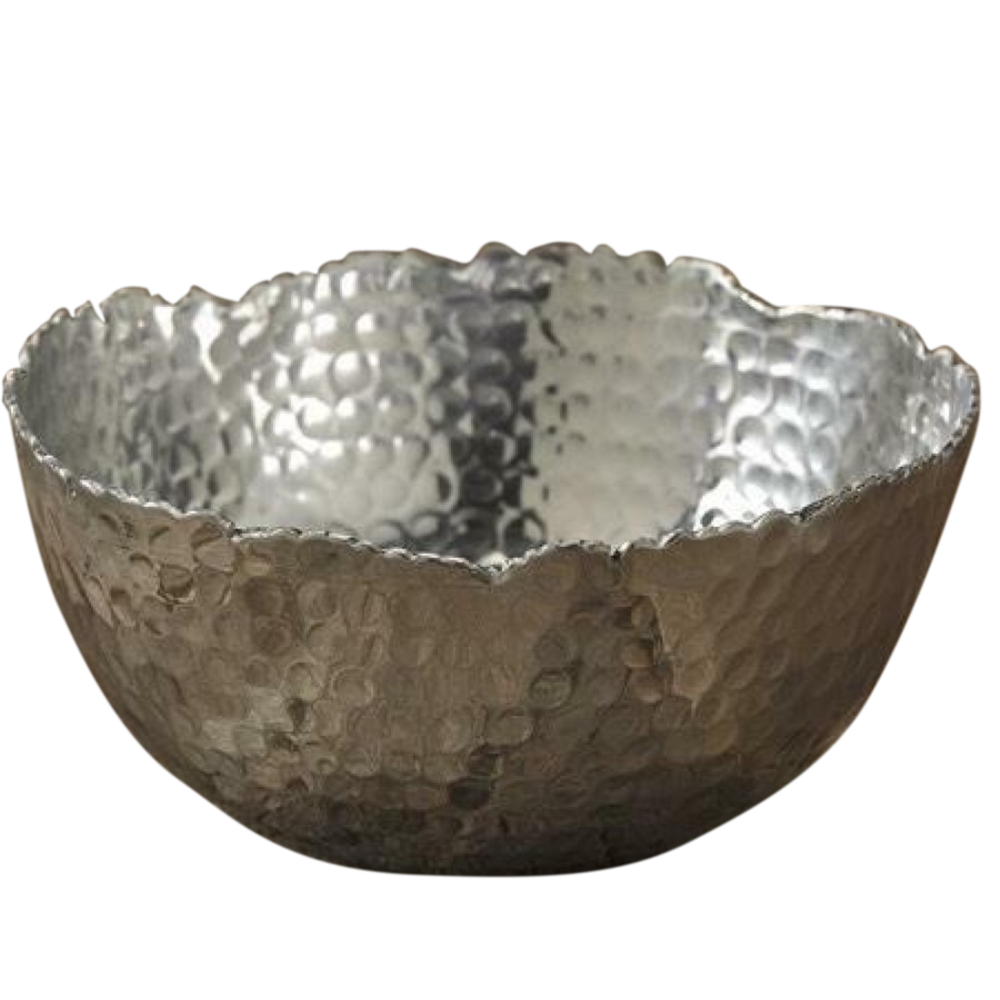 Silver Steel Modern Hammered Cut Bowl silver. Picture 3