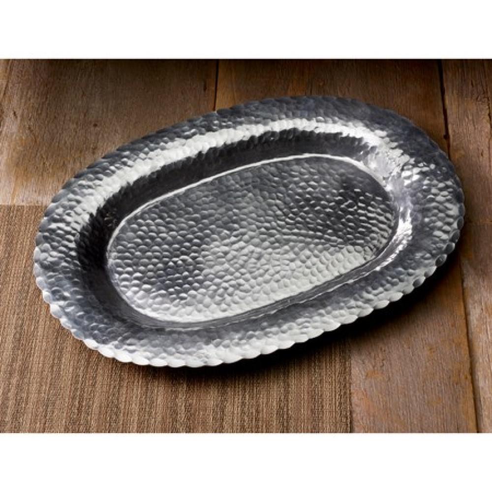 Traditional Scallop Oval Hammered Tray silver. Picture 2