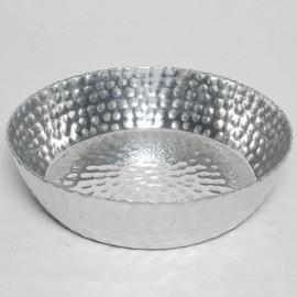 Round Silver Hand Hammered Serving Bowl silver. Picture 1