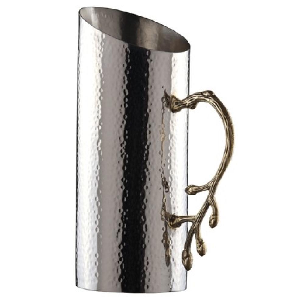 Cylindrical Leaf Handle Hammered Pitcher silver. The main picture.