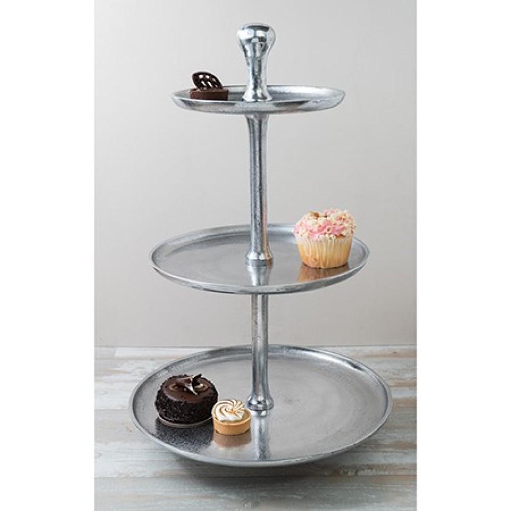 Round Three Tier Serving Stand silver. Picture 2