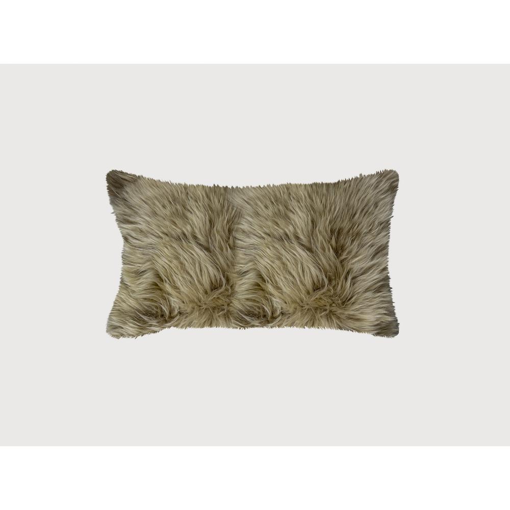 Taupe Natural Sheepskin Lumbar Pillow TAUPE. Picture 1