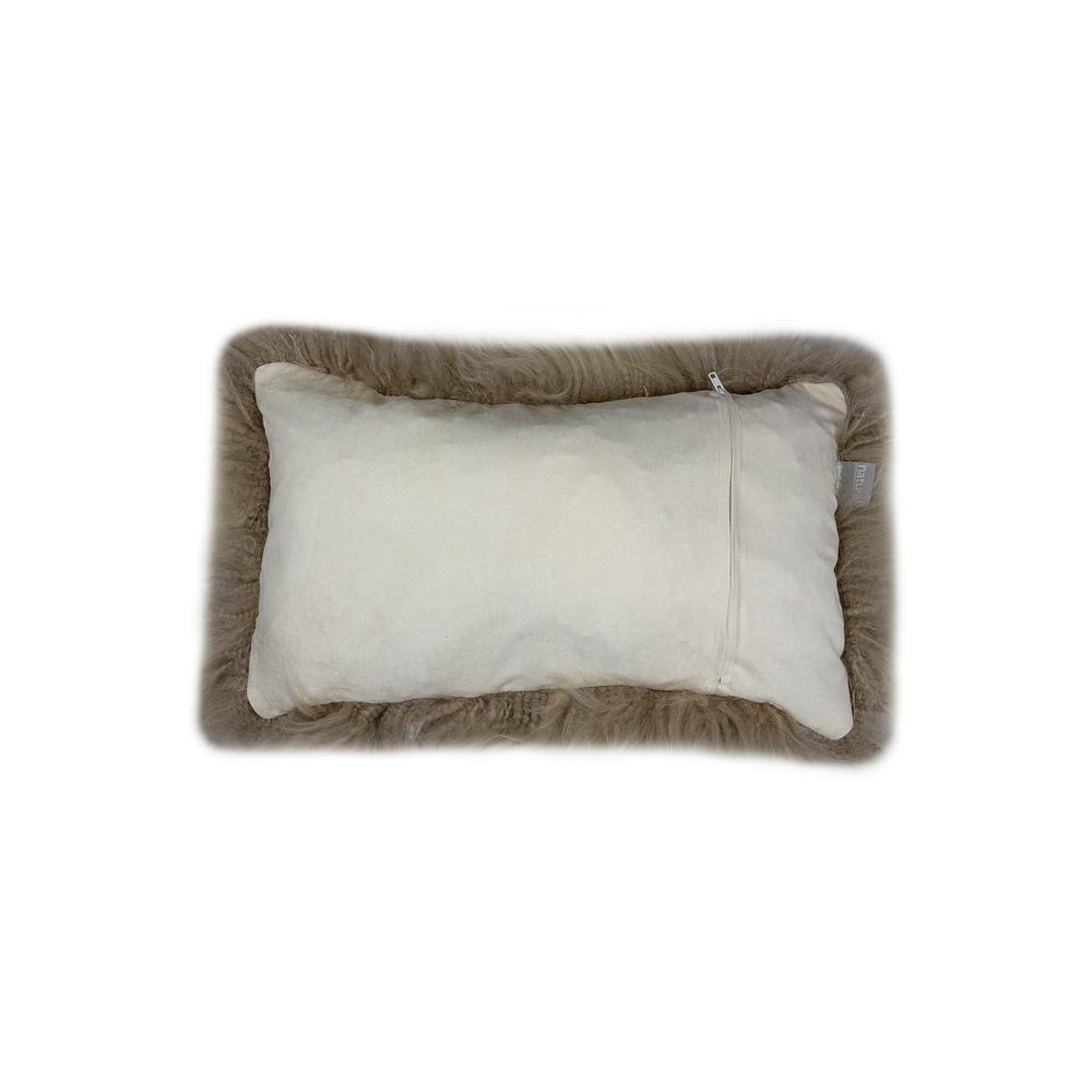 Taupe Natural Sheepskin Lumbar Pillow TAUPE. Picture 2