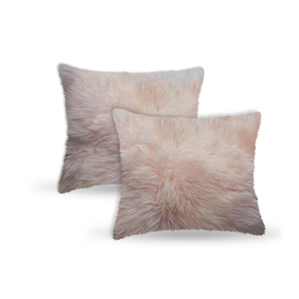 Set of Two  Blush Natural Sheepskin Square Pillows BLUSH. Picture 1