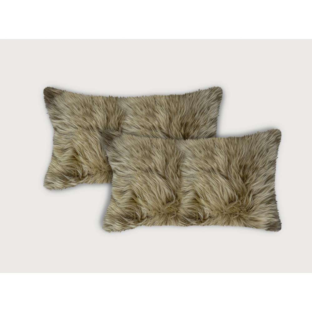 Set of Two  Taupe Natural Sheepskin Lumbar Pillows TAUPE. Picture 1