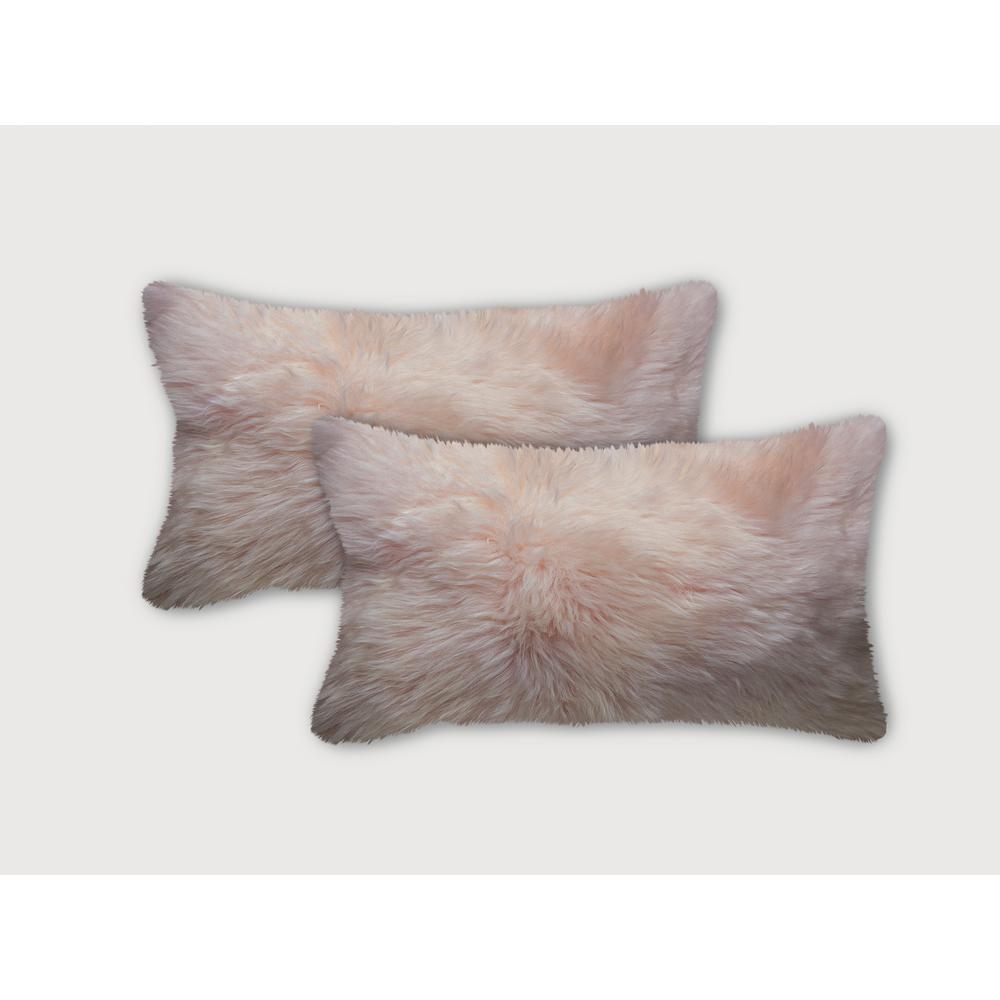 Set of Two Blush Natural Sheepskin Lumbar Pillows BLUSH. Picture 1