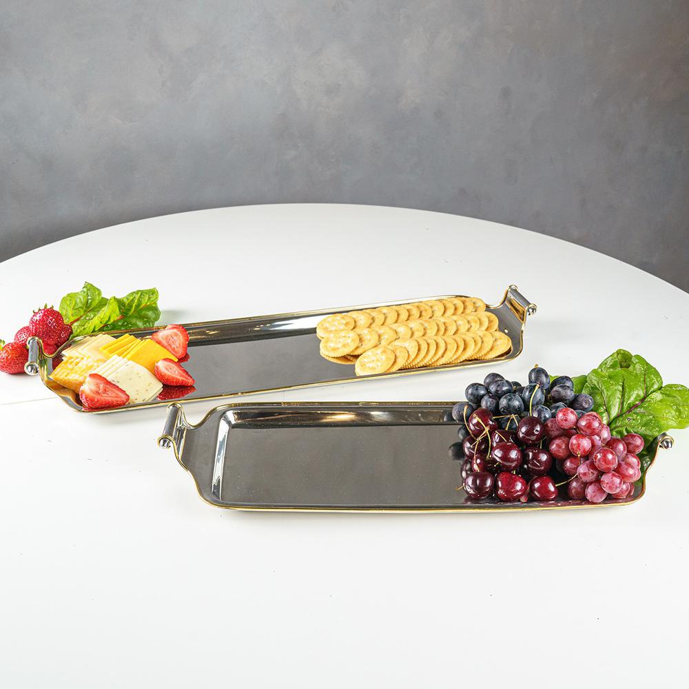 Long Rectangular Decorative Handle Tray silver. Picture 1
