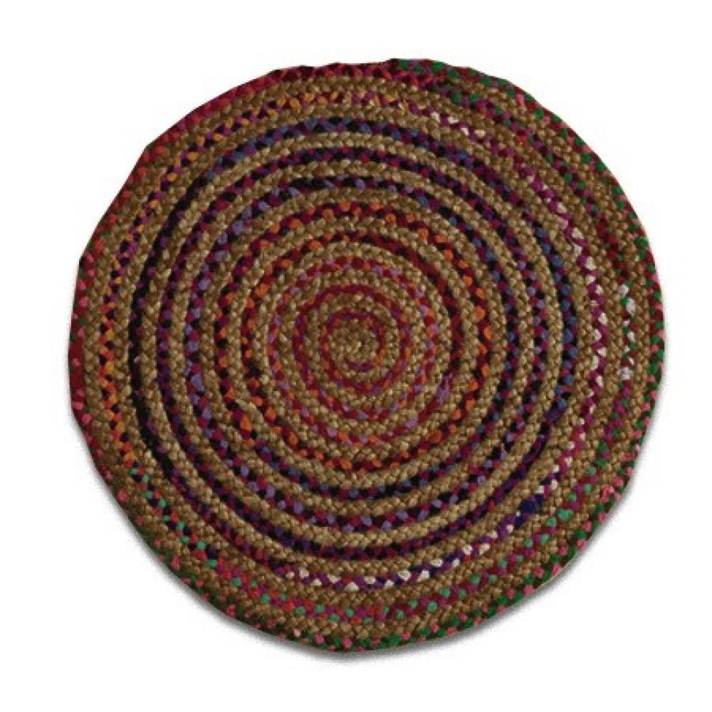 Round Multicolor Bohemian Braided Rug multicolor. Picture 1