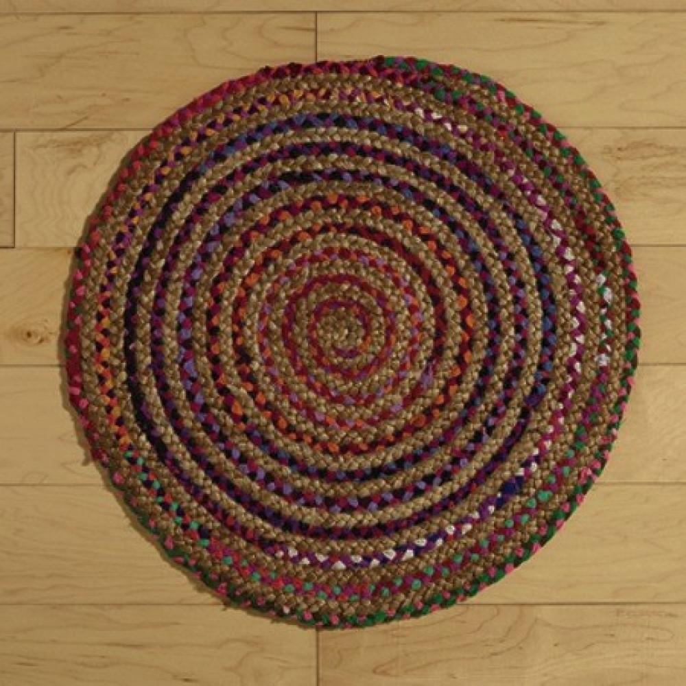 Round Multicolor Bohemian Braided Rug multicolor. Picture 2
