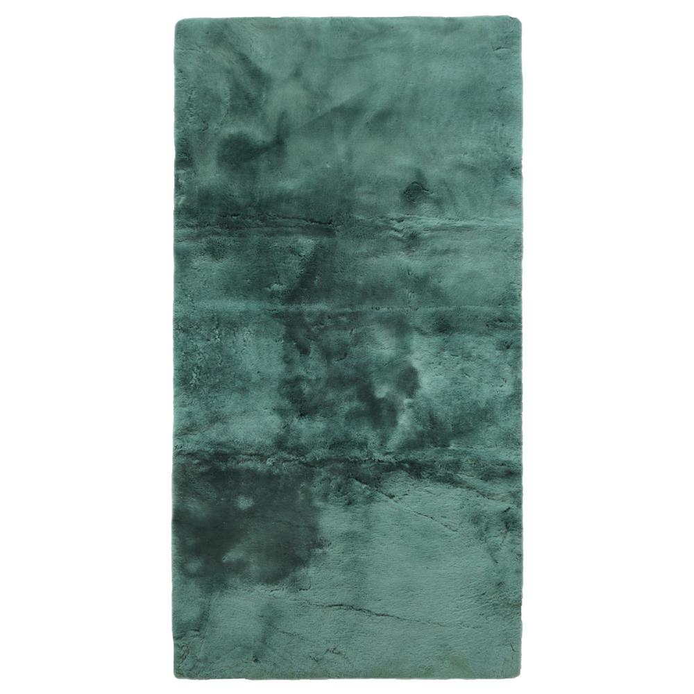 2' X 5' Green Natural off white Medical Grade Double Sheepskin Throw Blanket Emerald. Picture 1