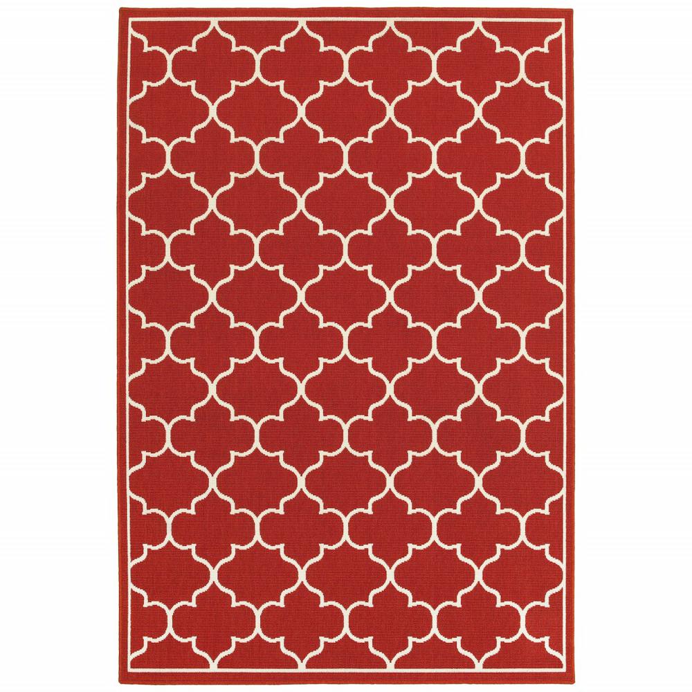 4’x6’ Red and Ivory Trellis Indoor Outdoor Area Rug - 388660. Picture 1