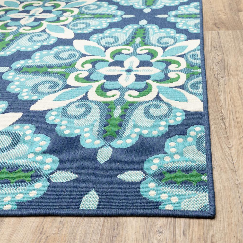 8’ Round Blue and Green Floral Indoor Outdoor Area Rug - 388671. Picture 2