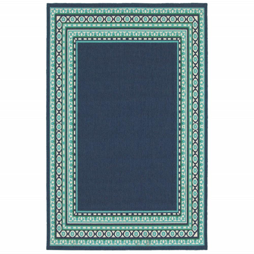 7’x10’ Navy and Green Geometric Indoor Outdoor Area Rug - 388676. Picture 1