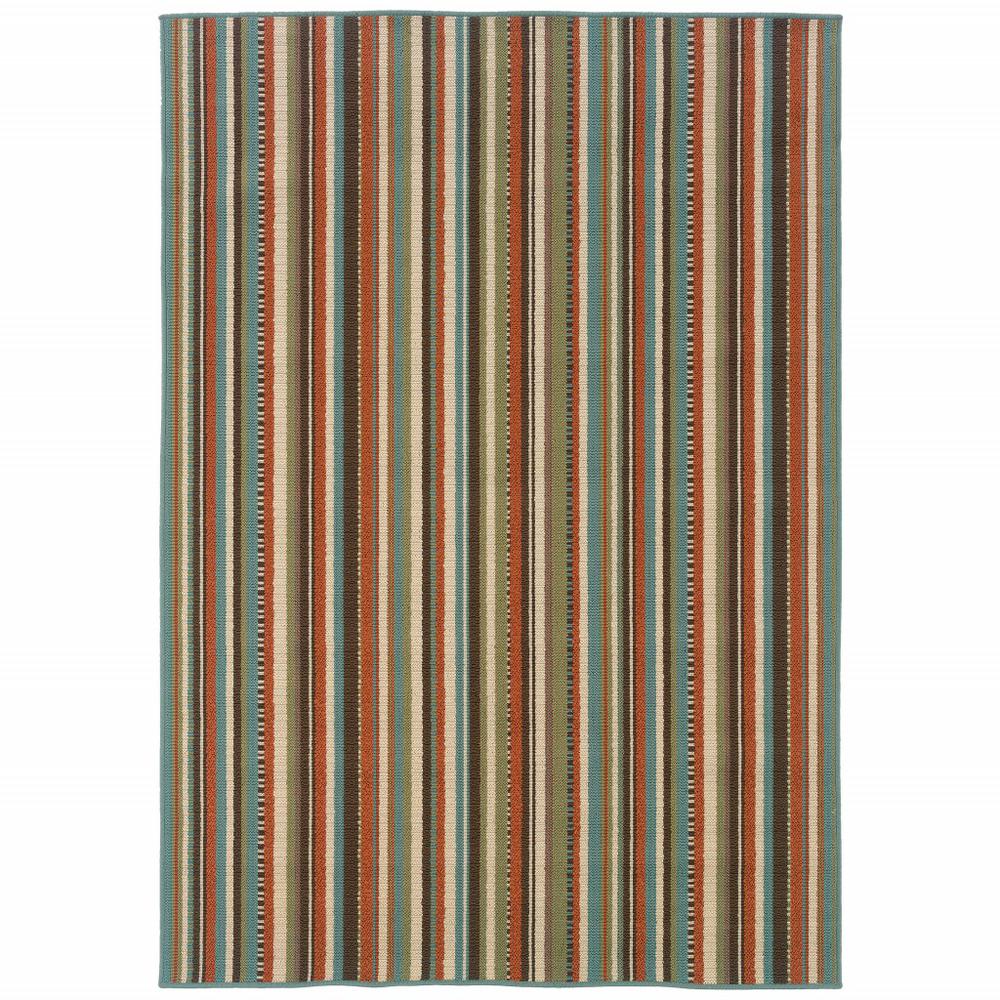 3’x5’ Green and Brown Striped Indoor Outdoor Area Rug - 388697. Picture 1