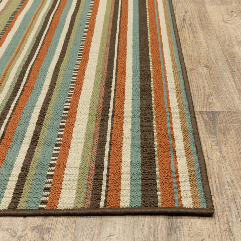 8’ Round Green and Brown Striped Indoor Outdoor Area Rug - 388702. Picture 3