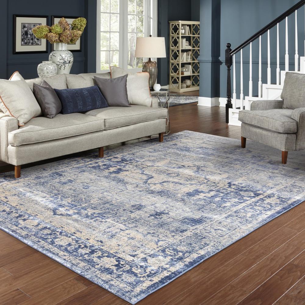 8’x11’ Ivory and Blue Oriental Area Rug - 388720. Picture 3
