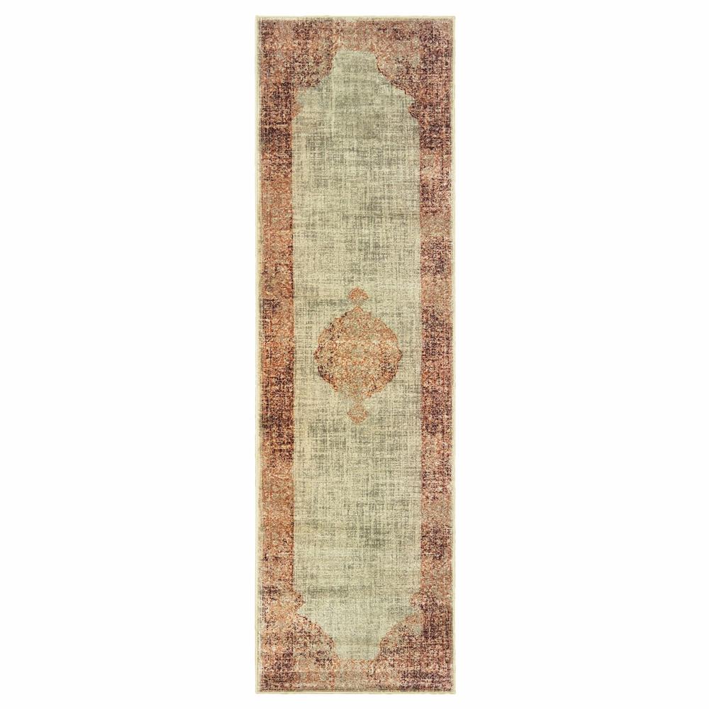 2’x8’ Ivory and Pink Medallion Runner Rug - 388722. Picture 1