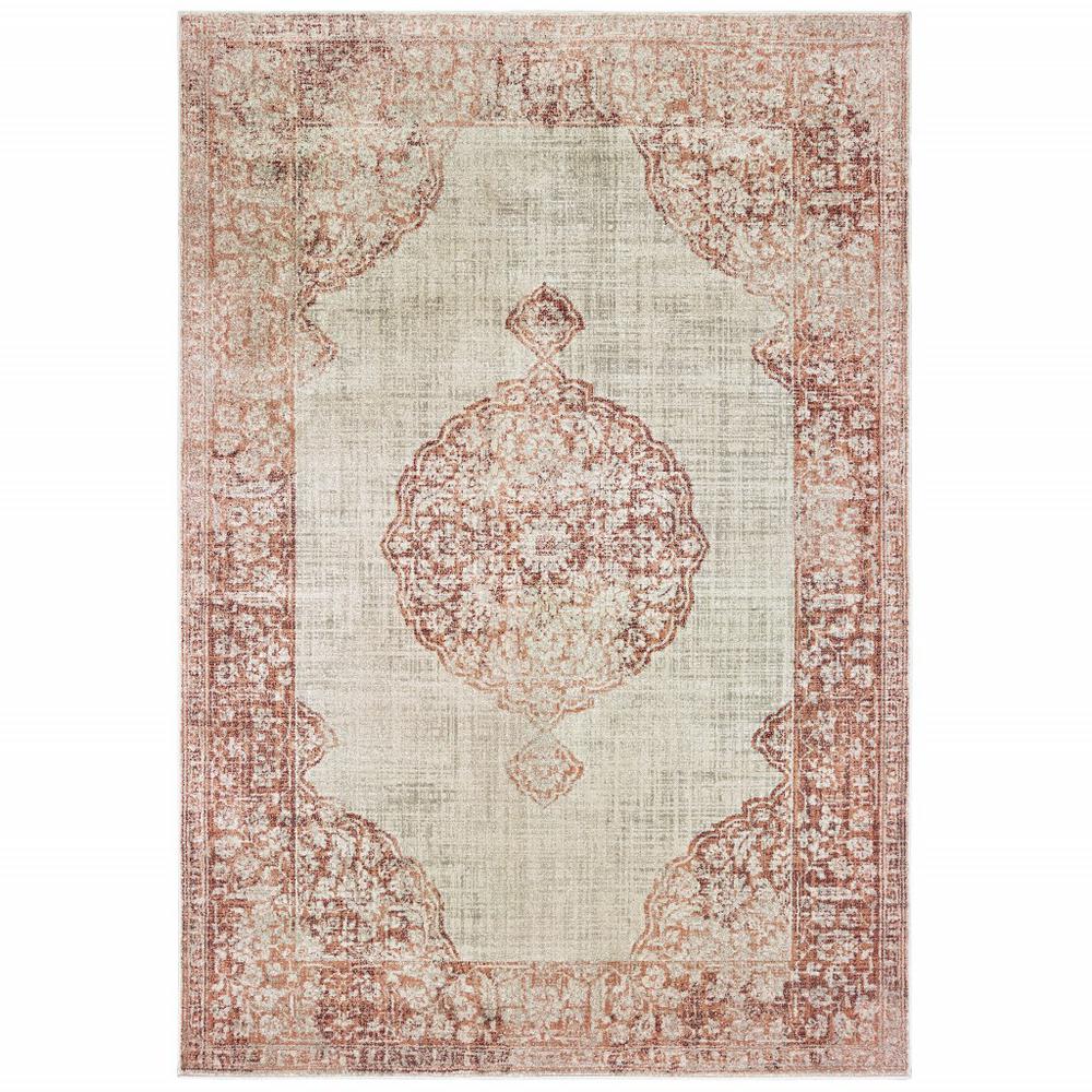 10’x13’ Ivory and Pink Medallion Area Rug - 388727. Picture 1