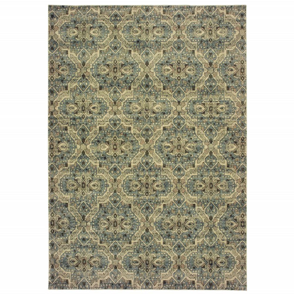 5’x8’ Ivory and Blue Geometric Area Rug - 388730. Picture 1