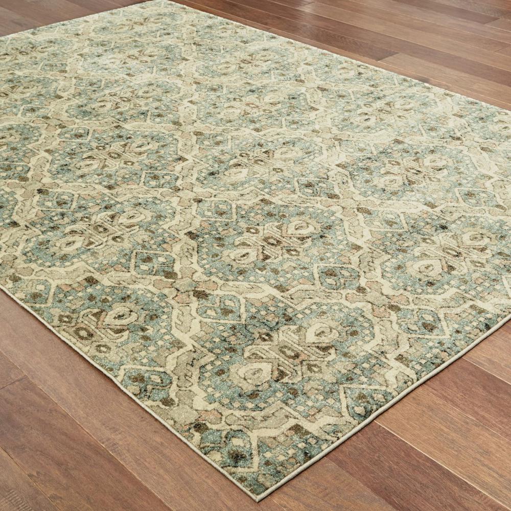 5’x8’ Ivory and Blue Geometric Area Rug - 388730. Picture 3