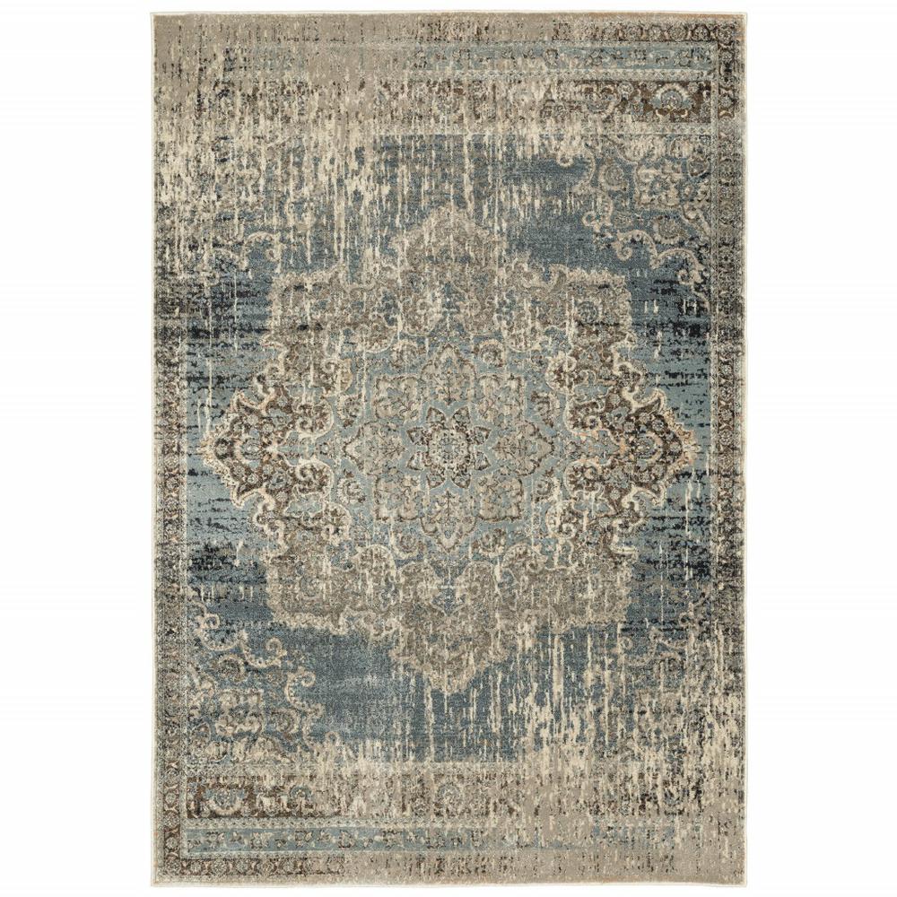 4’x6’ Blue and Ivory Medallion Area Rug - 388735. Picture 1