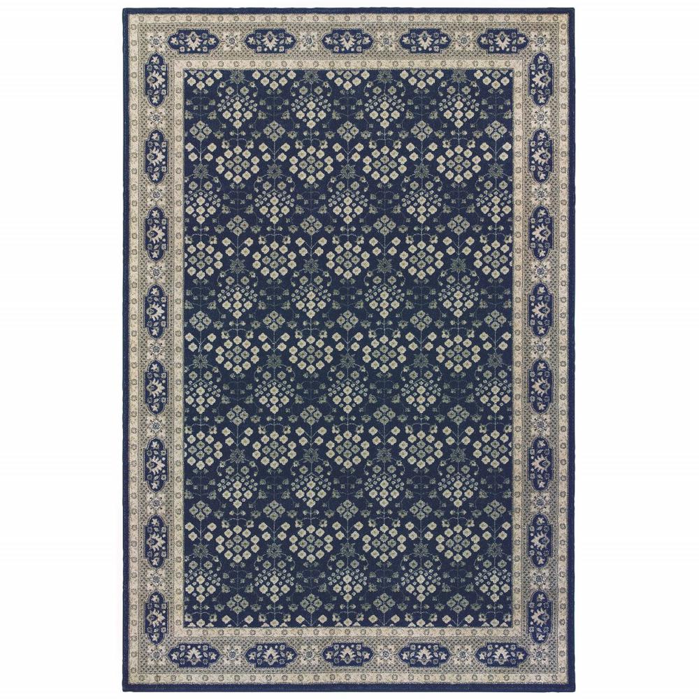 7’x10’ Navy and Gray Floral Ditsy Area Rug - 388743. Picture 1