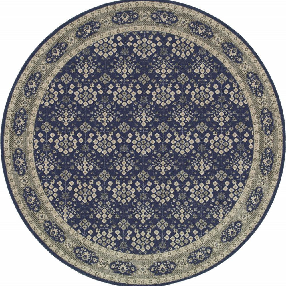 8’ Round Navy and Gray Floral Ditsy Area Rug - 388745. Picture 1