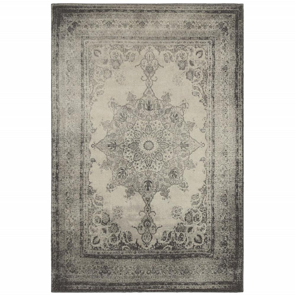 7’x10’ Ivory and Gray Pale Medallion Area Rug - 388751. Picture 1