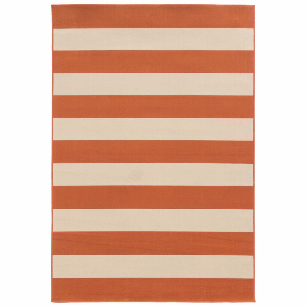 4’x6’ Orange and Ivory Striped Indoor Outdoor Area Rug - 388766. The main picture.