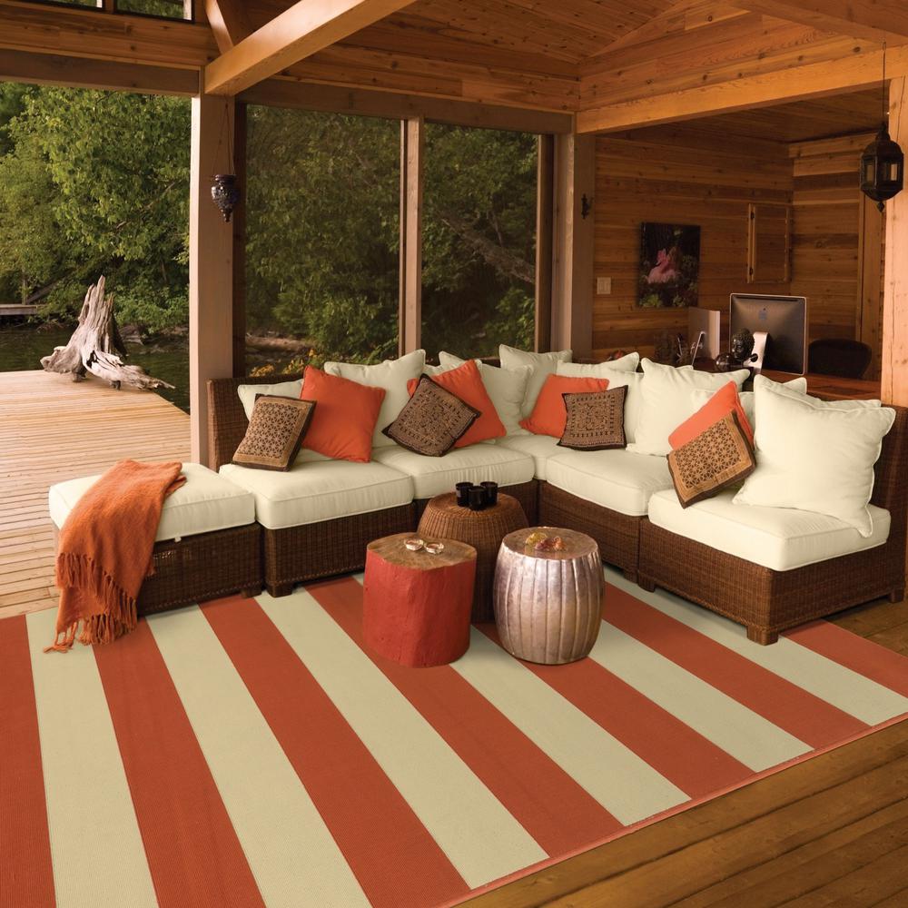 4’x6’ Orange and Ivory Striped Indoor Outdoor Area Rug - 388766. Picture 3