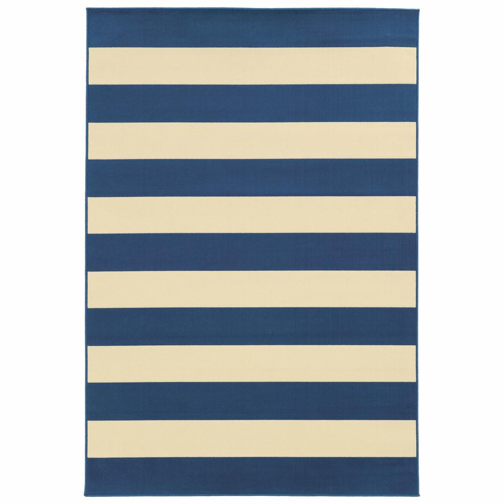 4’x6’ Blue and Ivory Striped Indoor Outdoor Area Rug - 388774. Picture 1