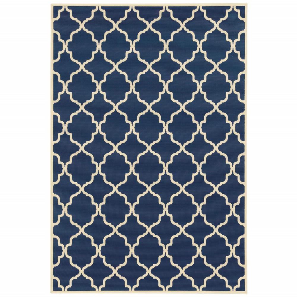5’x8’ Blue and Ivory Trellis Indoor Outdoor Area Rug - 388783. Picture 1