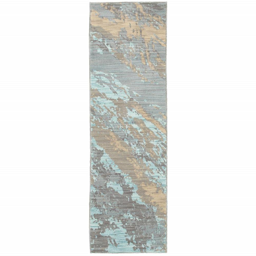 2’x8’ Blue and Gray Abstract Impasto Runner Rug - 388815. Picture 1
