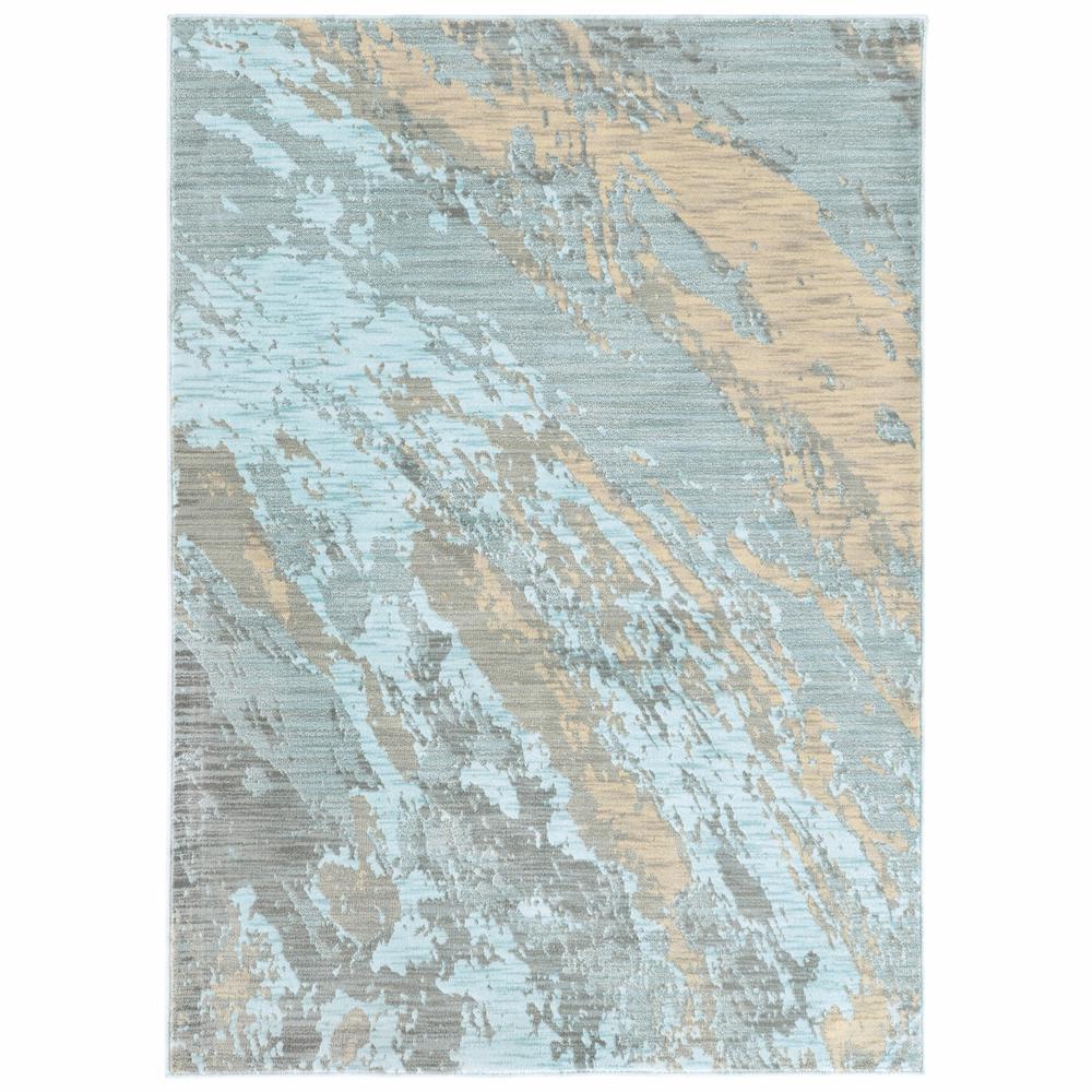 7’x10’ Blue and Gray Abstract Impasto Area Rug - 388818. Picture 1