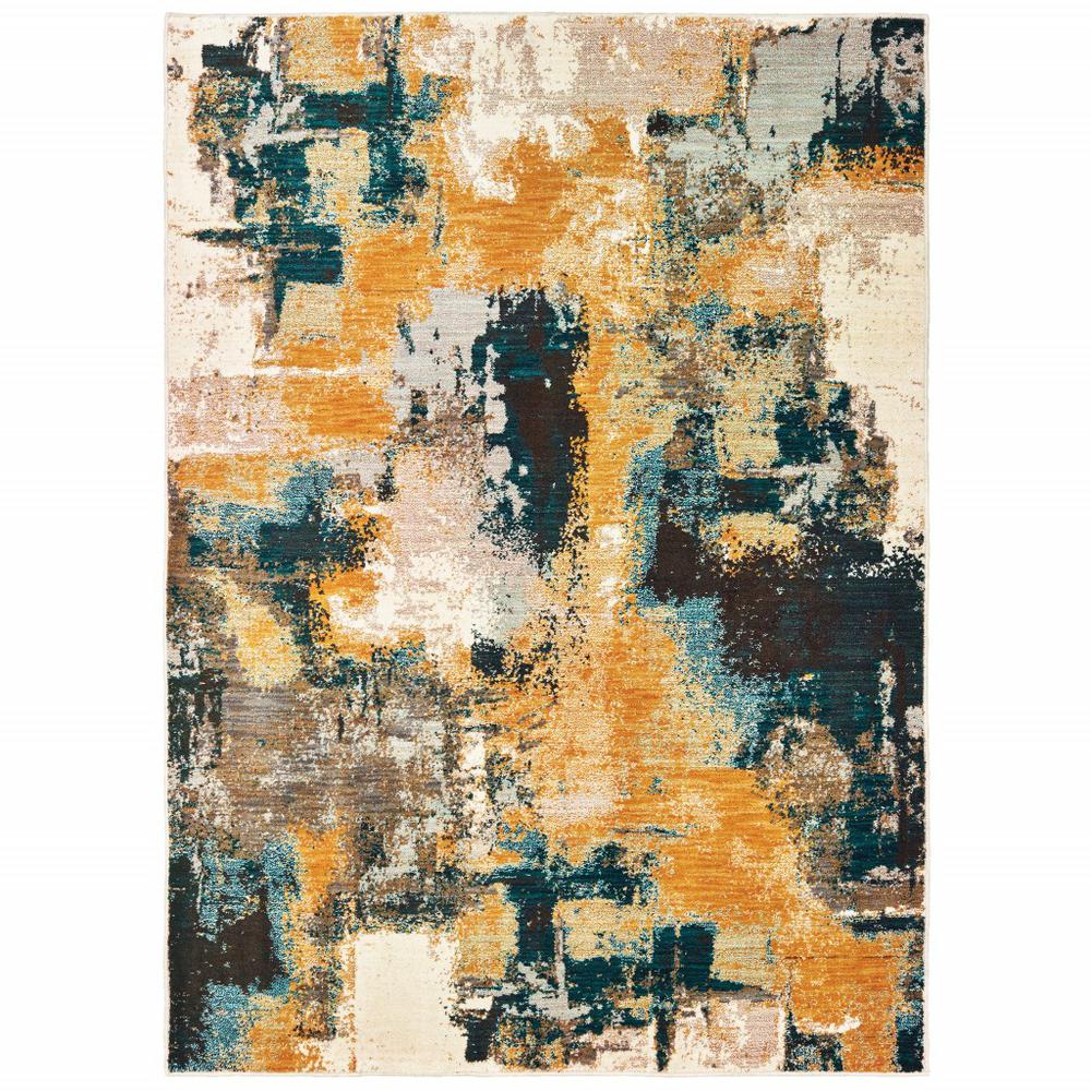 2’x3’ Blue and Gold Abstract Strokes Scatter Rug - 388822. Picture 1