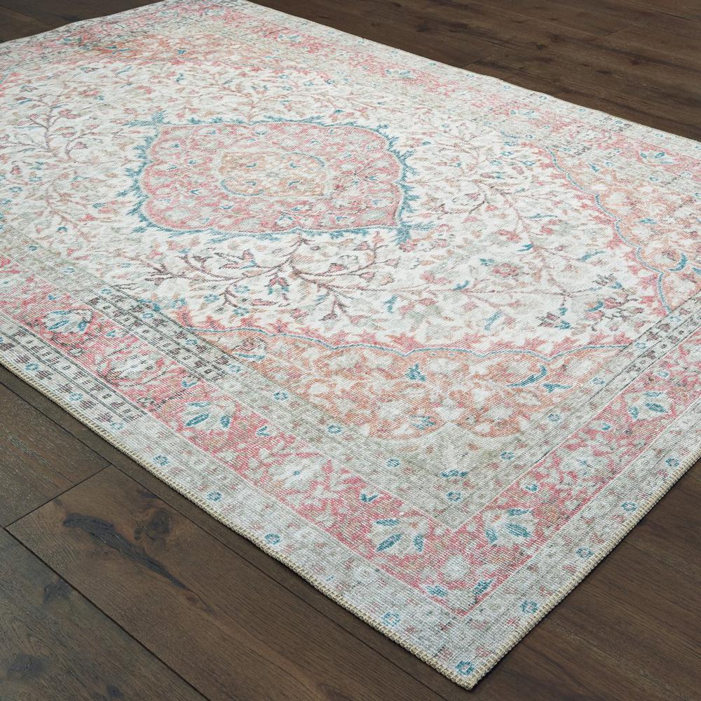 5’x8’ Ivory and Pink Oriental Area Rug - 388836. Picture 3