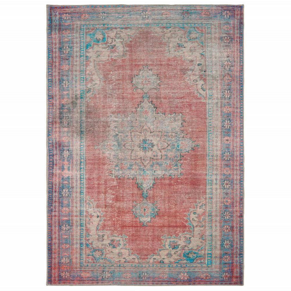 5’x8’ Red and Blue Oriental Area Rug - 388841. Picture 1